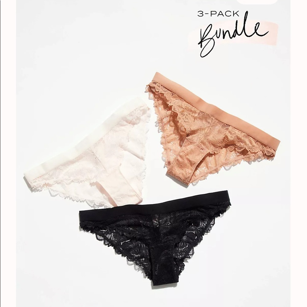 New Free People Panties Sz L 3pcs Large Pink, Ivory,Tan - Picture 1 of 10
